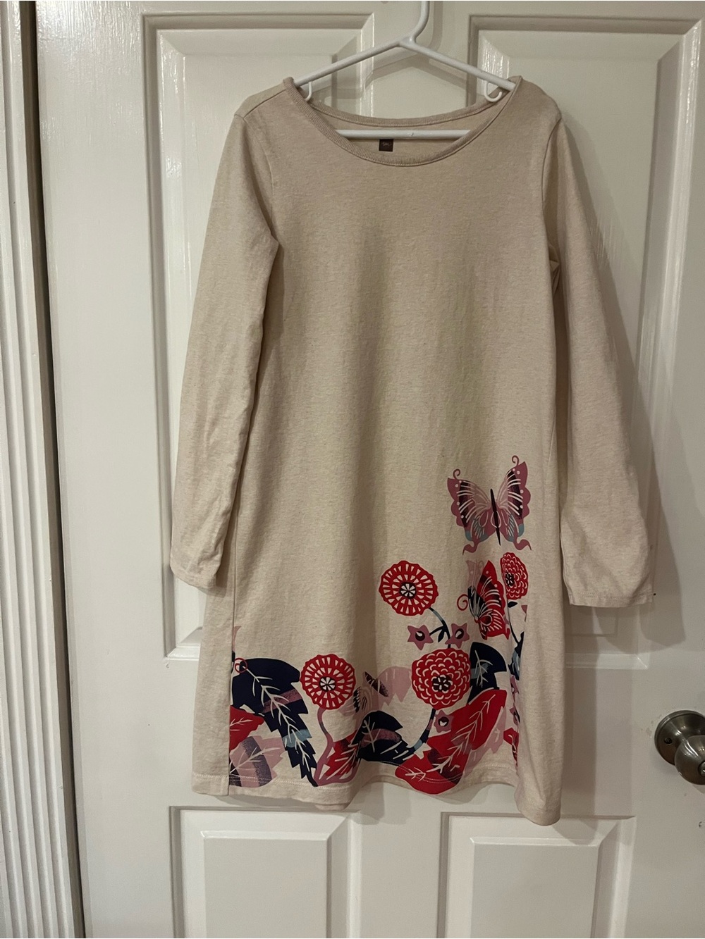 Tea Collection Cream Swing Dress with Red and Navy Floral Butterfly
